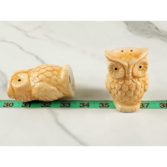 Owl Salt & Pepper Shakers 3 1/2" Ceramic Glazed 90s Tan Peach Home Decor Vintage - Picture 14 of 14
